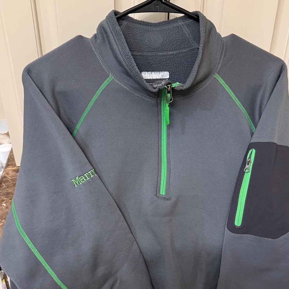 Gray and Green Quarter-Zip Pullover